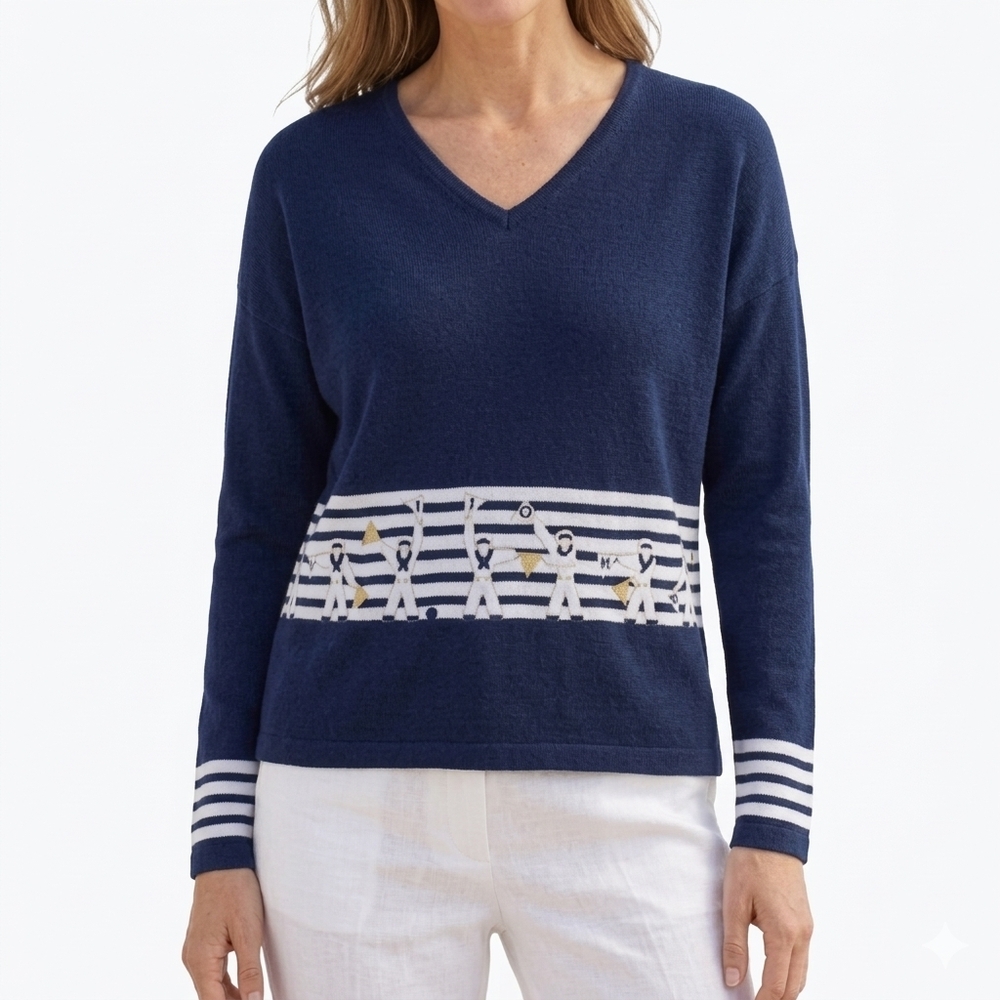 ST. JOHN SPORT Nautical Sailor V Neck Sweater